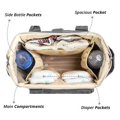 Eazy Kids Teknum Reversible Trip Stroller W/ Ace Diaper Bag - Grey